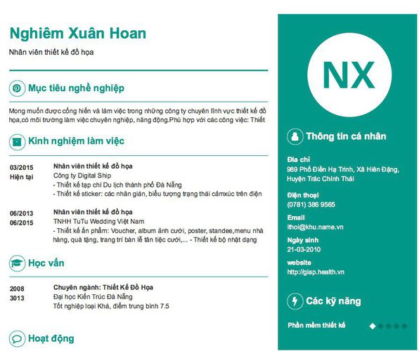 Mẫu CV Nhân viên thiết kế đồ họa