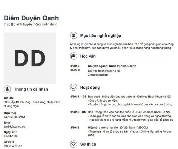 Gợi ý cách viết Mẫu CV tham khảo thực tập sinh truyền thông tuyển dụng