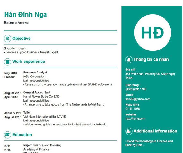 Gợi ý cách viết Mẫu CV tham khảo Business Analyst