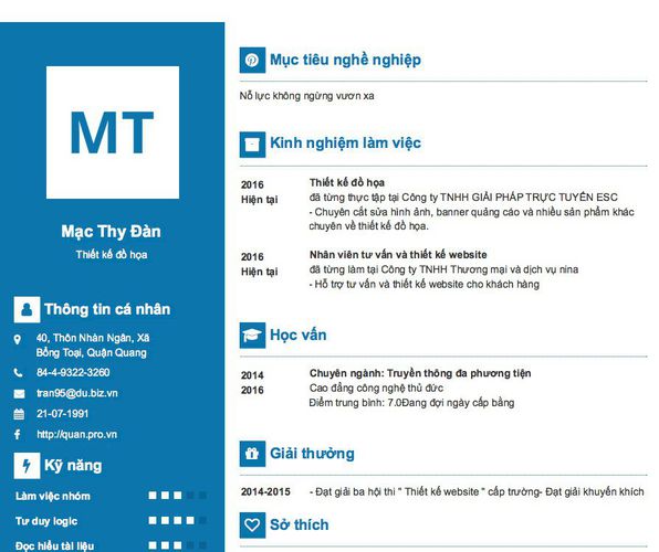 Mẫu CV Thiết kế đồ họa