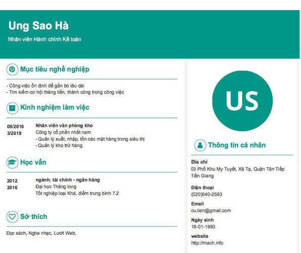 Mẫu CV Nhân viên Hành chính Kế toán