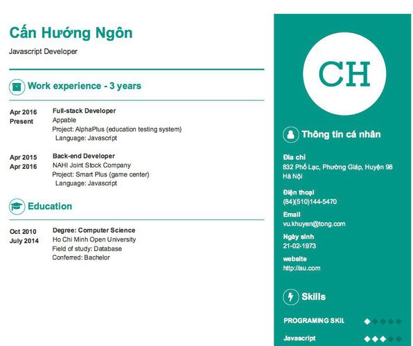 Gợi ý cách viết Mẫu CV tham khảo Javascript Developer