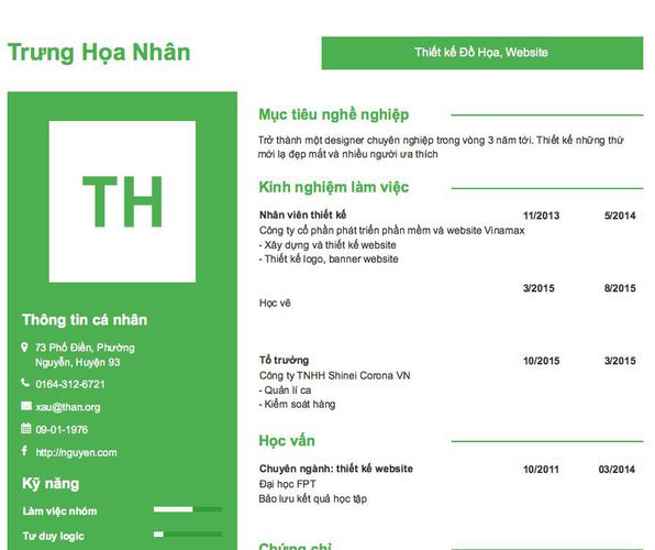 Mẫu CV Thiết kế Đồ Họa, Website