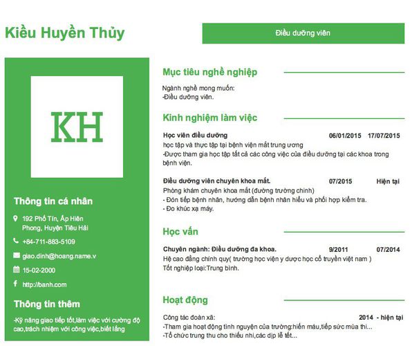 Gợi ý cách viết Mẫu CV tham khảo Điều dưỡng viên