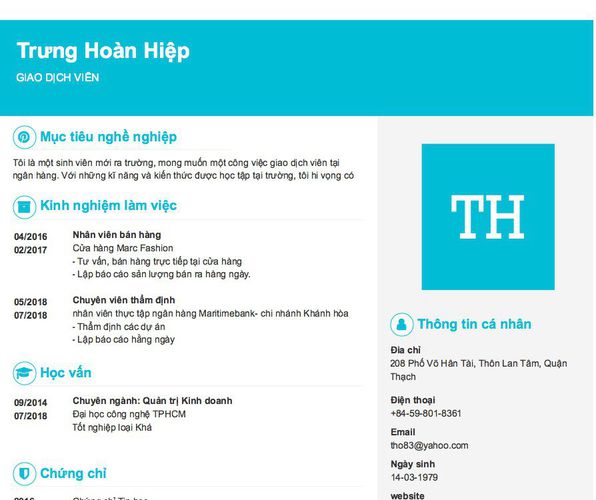 Mẫu CV GIAO DỊCH VIÊN