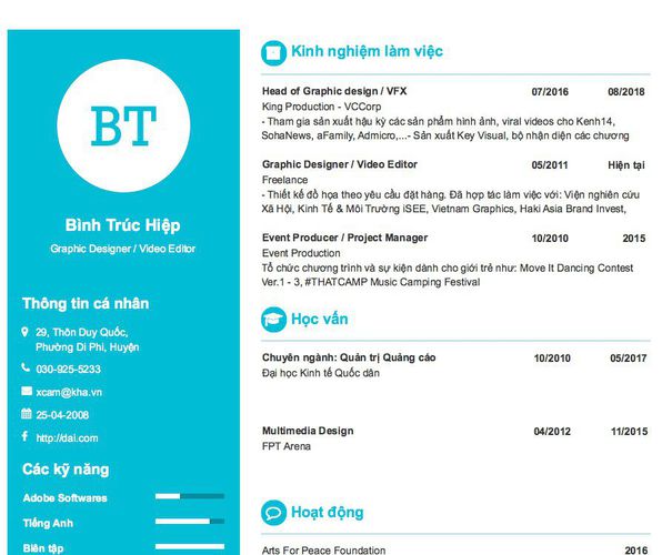 Gợi ý cách viết Mẫu CV tham khảo Graphic Designer / Video Editor