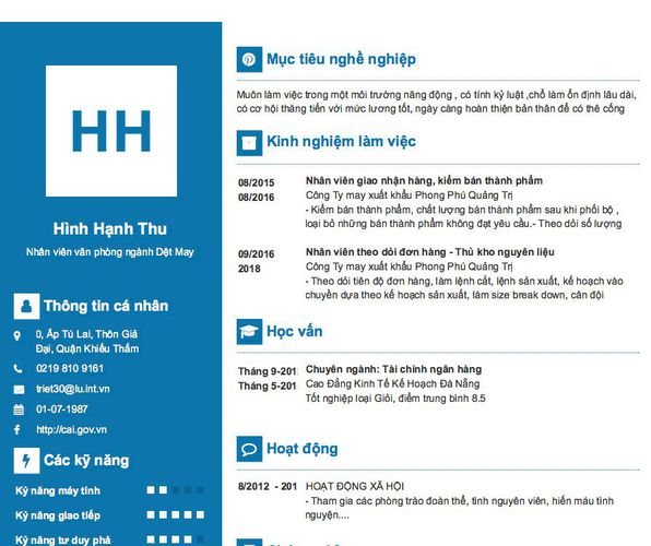 Gợi ý cách viết Mẫu CV tham khảo Nhân viên văn phòng ngành Dệt May