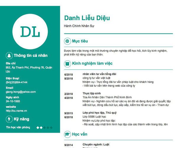 Mẫu CV Hành Chính Nhân Sự