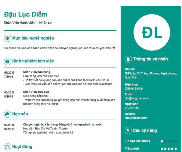 Mẫu CV Nhân Viên Hành chính - Nhân sự