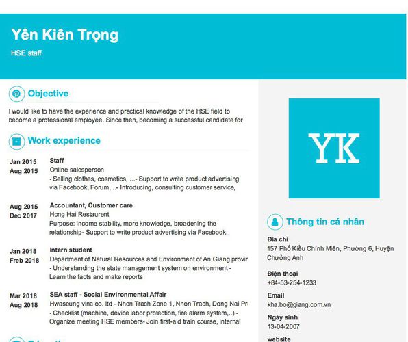Gợi ý cách viết Mẫu CV tham khảo HSE staff