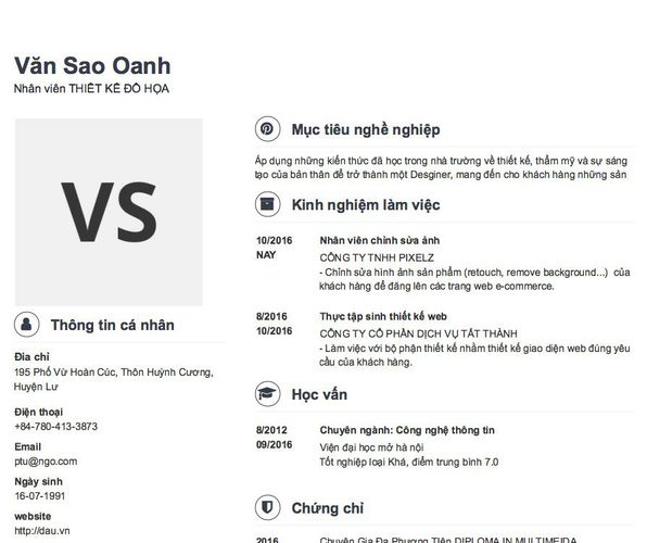 Mẫu CV Nhân viên THIẾT KẾ ĐỒ HỌA