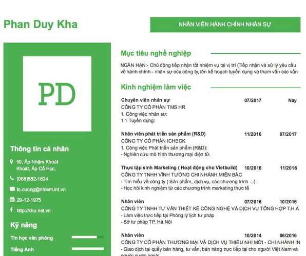 Mẫu CV NHÂN VIÊN HÀNH CHÍNH NHÂN SỰ