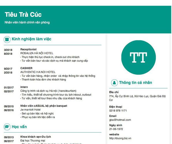 Mẫu CV Nhân viên hành chính văn phòng