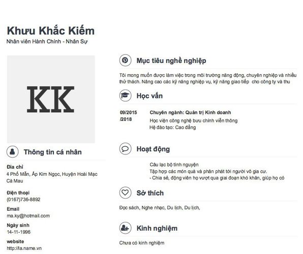 Mẫu CV Nhân viên Hành Chính - Nhân Sự