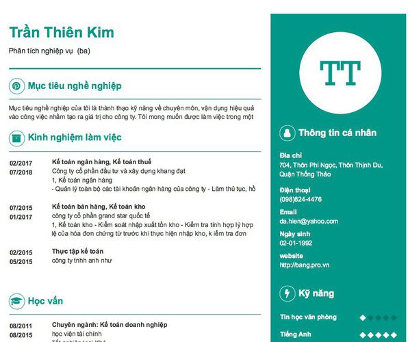 Gợi ý cách viết Mẫu CV tham khảo Phân tích nghiệp vụ  (ba)