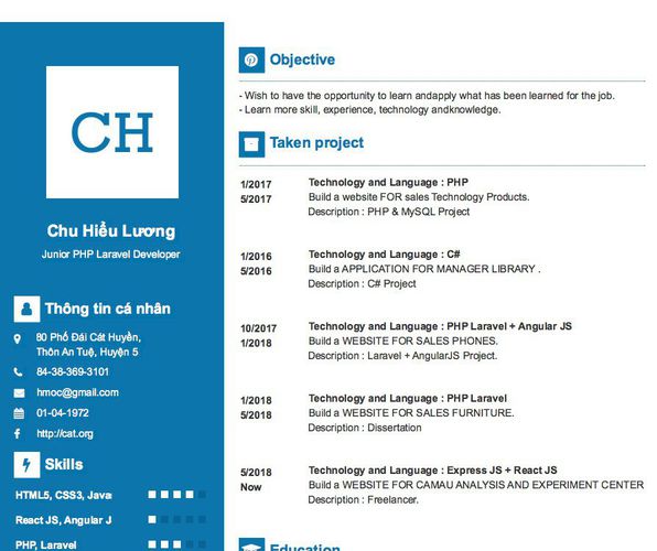 Gợi ý cách viết Mẫu CV tham khảo Junior PHP Laravel Developer