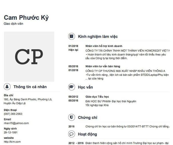 Mẫu CV Giao dịch viên