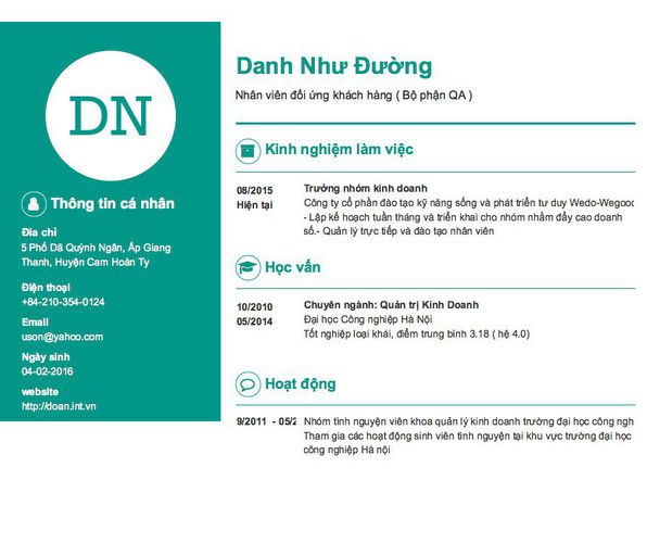 Gợi ý cách viết Mẫu CV tham khảo Nhân viên đối ứng khách hàng ( Bộ phận QA )