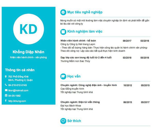 Mẫu CV Nhân viên hành chính - văn phòng