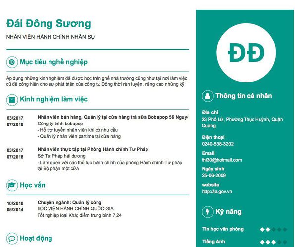 Mẫu CV NHÂN VIÊN HÀNH CHÍNH NHÂN SỰ