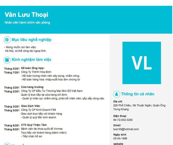 Mẫu CV Nhân viên hành chính văn phòng