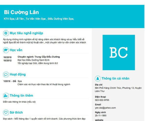 Gợi ý cách viết Mẫu CV tham khảo KTV Spa, Lễ Tân , Tư Vấn Viên Spa , Điều Dưỡng Viên Spa,