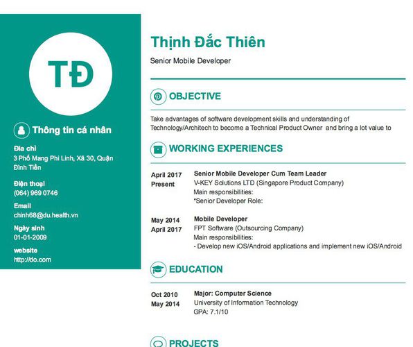 Gợi ý cách viết Mẫu CV tham khảo Senior Mobile Developer