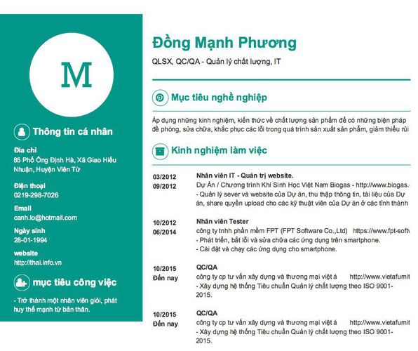 Gợi ý cách viết Mẫu CV tham khảo QLSX, QC/QA - Quản lý chất lượng, IT
