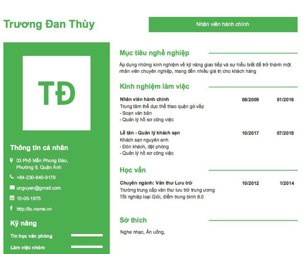 Mẫu CV Nhân viên hành chính