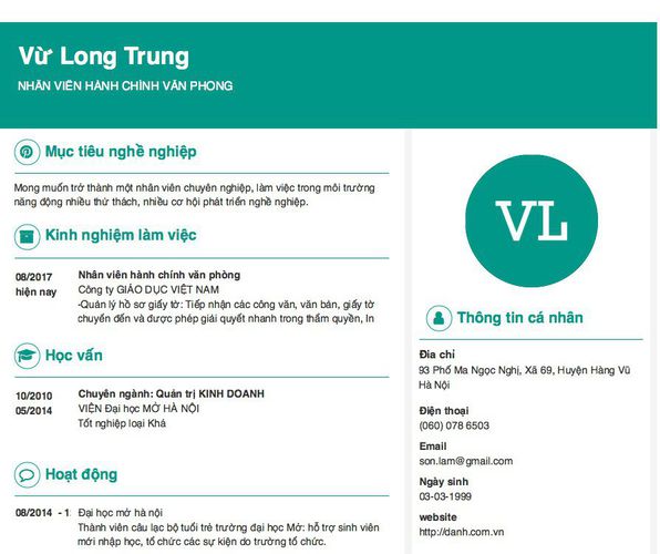 Mẫu CV NHÂN VIÊN HÀNH CHÍNH VĂN PHONG