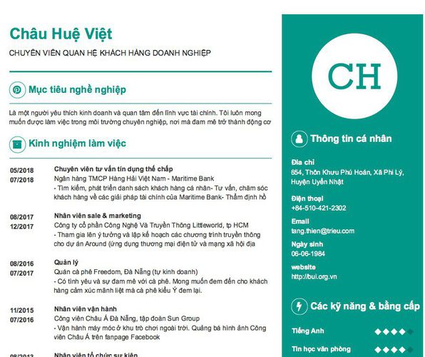 Gợi ý cách viết Mẫu CV tham khảo CHUYÊN VIÊN QUAN HỆ KHÁCH HÀNG DOANH NGHIỆP