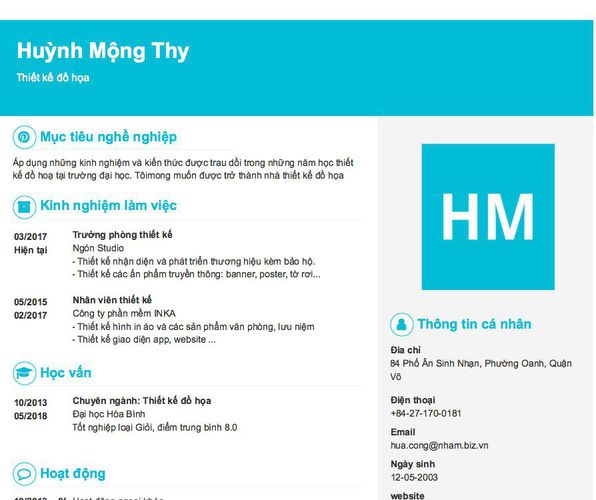 Mẫu CV Thiết kế đồ họa