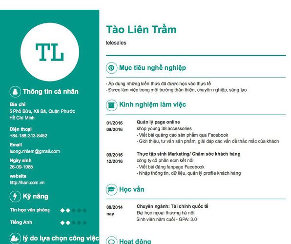 Gợi ý cách viết Mẫu CV tham khảo telesales