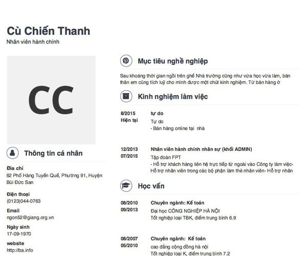 Mẫu CV Nhân viên hành chính