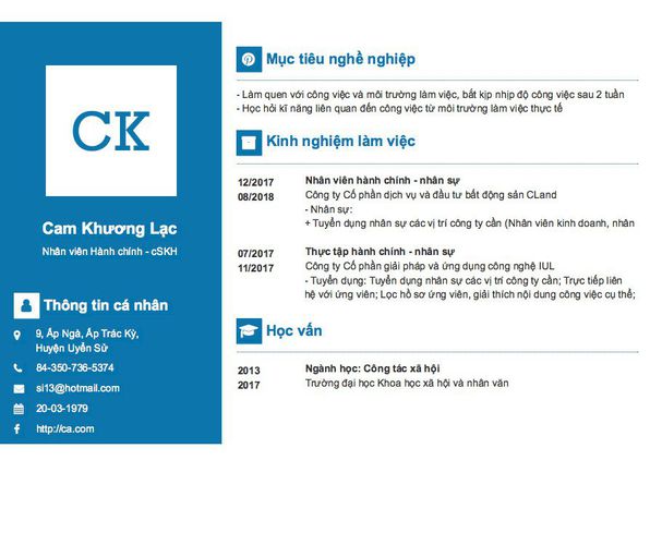 Mẫu CV Nhân viên Hành chính - cSKH