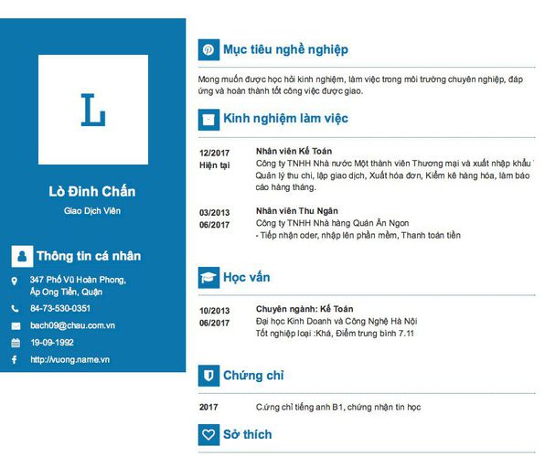 Mẫu CV Giao Dịch Viên