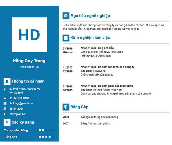 Gợi ý cách viết Mẫu CV tham khảo Nhân viên lái xe