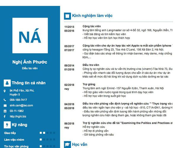 Gợi ý cách viết Mẫu CV tham khảo ĐIều tra viên