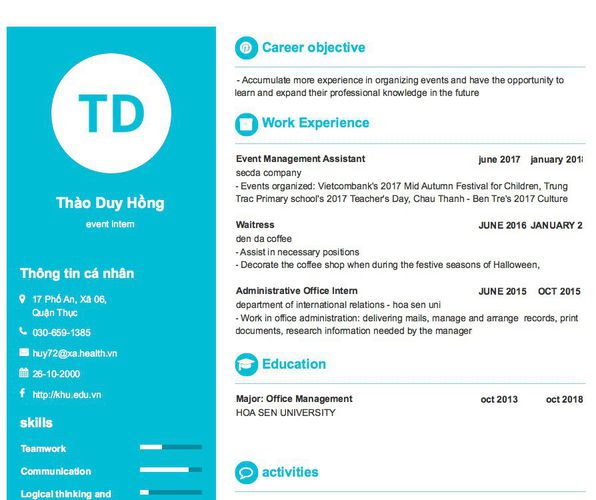 Gợi ý cách viết Mẫu CV tham khảo event intern