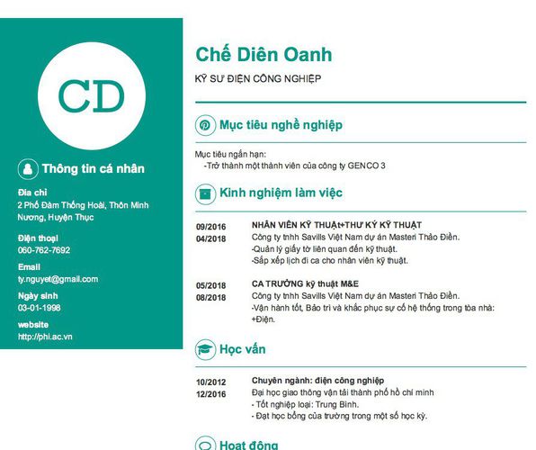 Gợi ý cách viết Mẫu CV tham khảo KỸ SƯ ĐIỆN CÔNG NGHIỆP