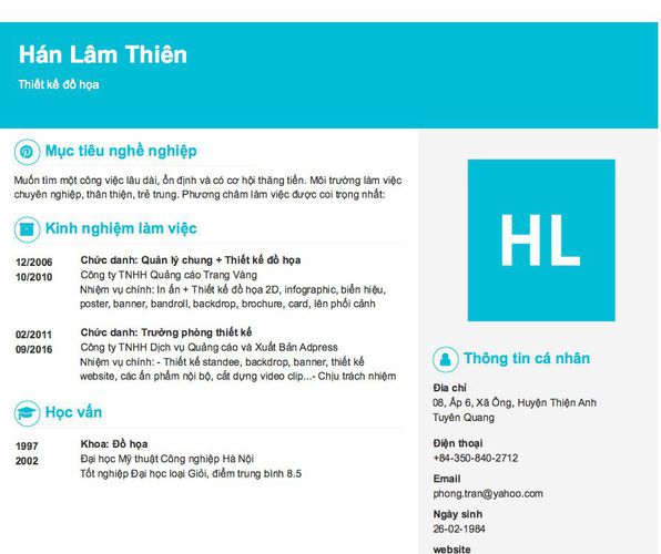 Mẫu CV Thiết kế đồ họa