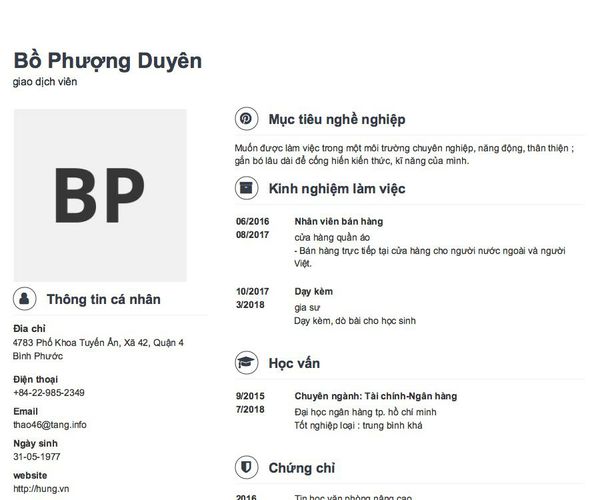 Mẫu CV giao dịch viên