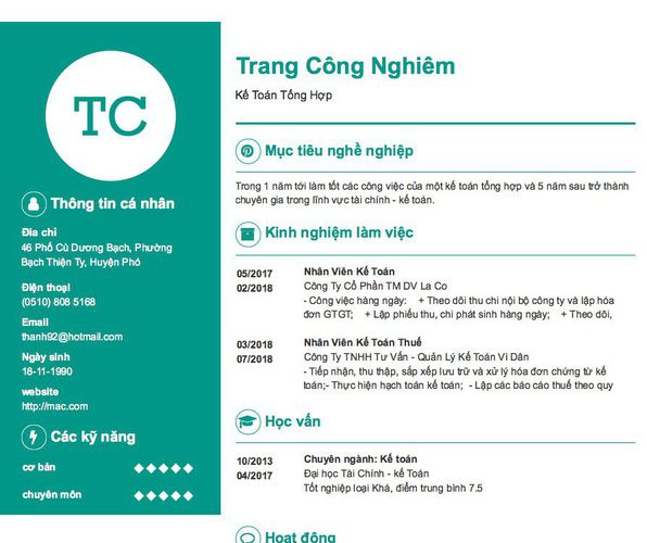 Gợi ý cách viết Mẫu CV tham khảo Kế Toán Tổng Hợp