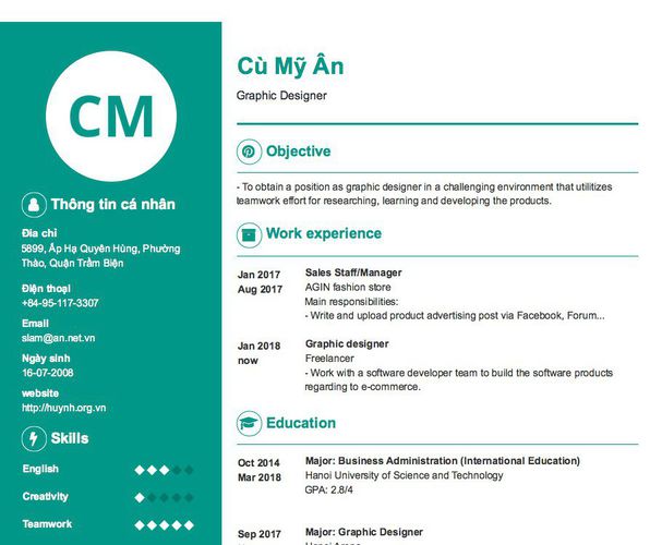 Gợi ý cách viết Mẫu CV tham khảo Graphic Designer