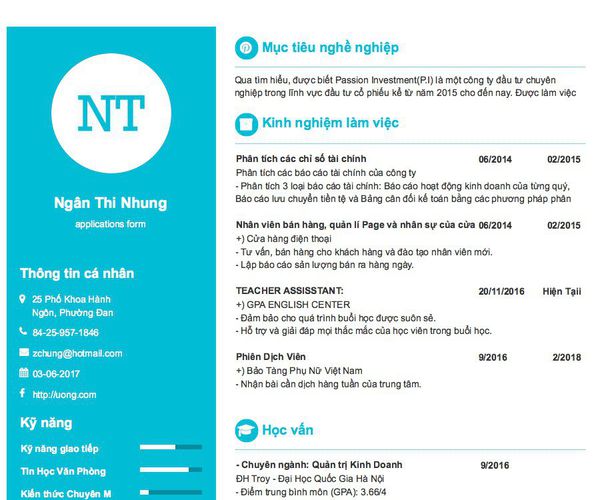 Gợi ý cách viết Mẫu CV tham khảo applications form