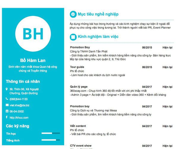 Gợi ý cách viết Mẫu CV tham khảo Sinh viên năm nhất khoa Quan hệ công chúng và Truyền thông