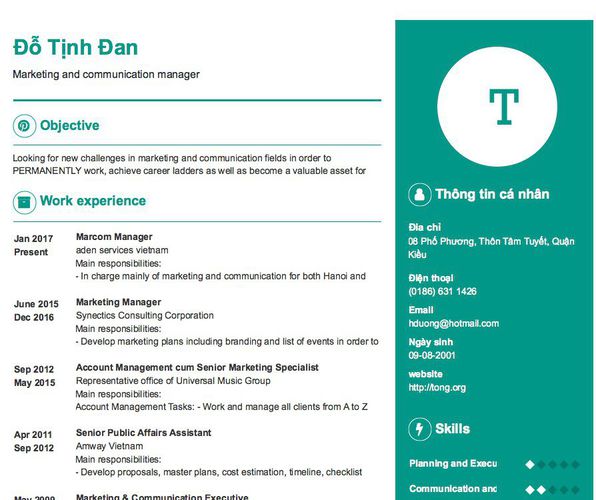 Gợi ý cách viết Mẫu CV tham khảo Marketing and communication manager