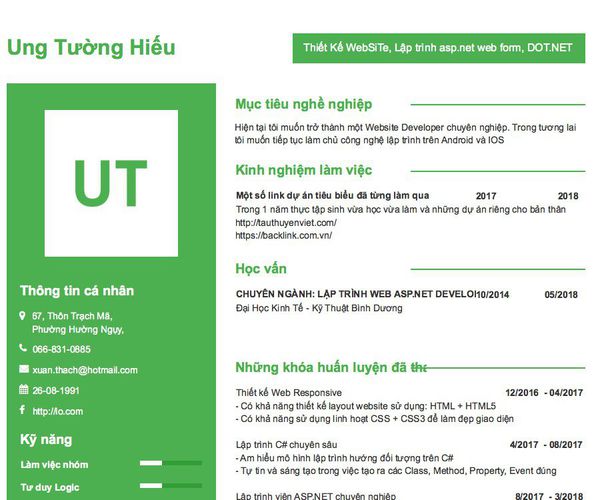 Gợi ý cách viết Mẫu CV tham khảo Thiết Kế WebSiTe, Lập trình asp.net web form, DOT.NET