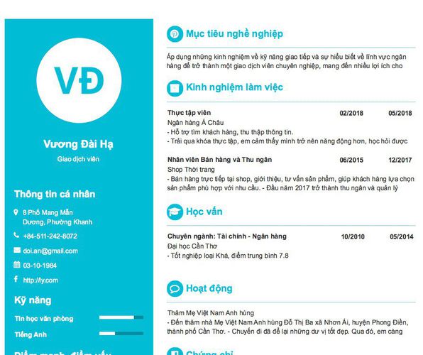 Mẫu CV Giao dịch viên