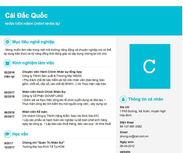 Mẫu CV NHÂN VIÊN HÀNH CHÍNH NHÂN SỰ